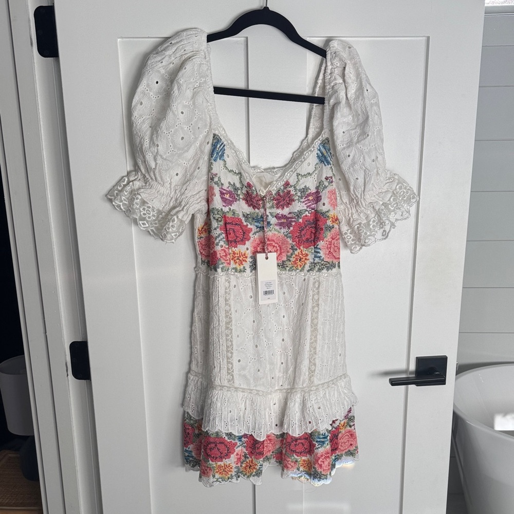 LoveShackFancy Floral Embroidered White Dress NWT Size 12